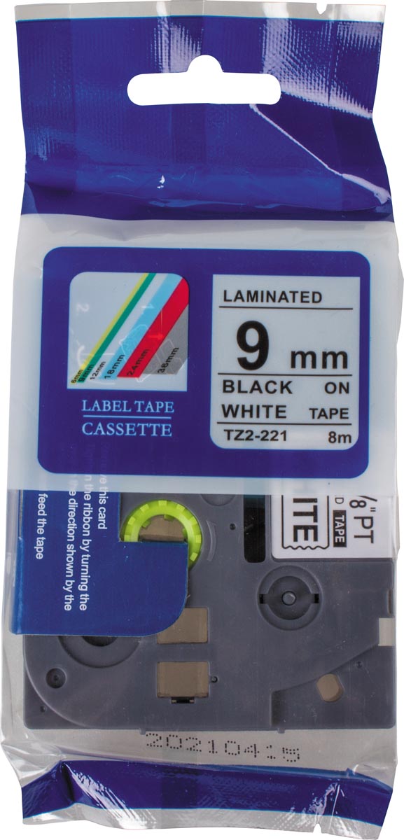 Compatible tape voor Brother P-touch, 9 mm, zwart op wit