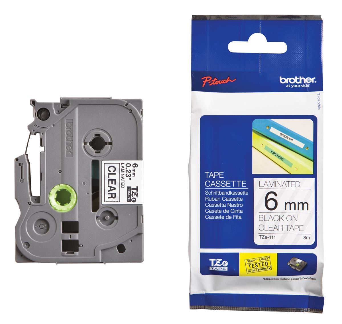 Brother TZe tape voor P-Touch 6 mm, zwart op transparant afbeelding