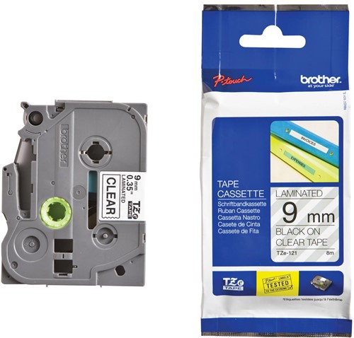 Brother TZe tape voor P-Touch 9 mm, zwart op transparant