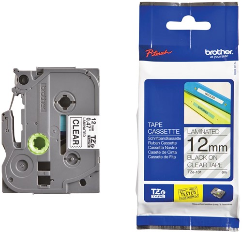 Brother TZe tape voor P-Touch 12 mm, zwart op transparant