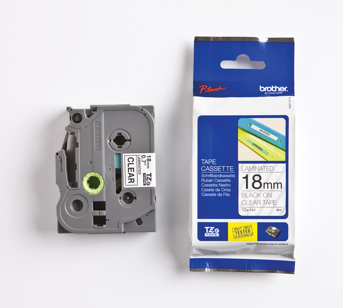 Brother TZe tape voor P-Touch 18 mm, zwart op transparant afbeelding