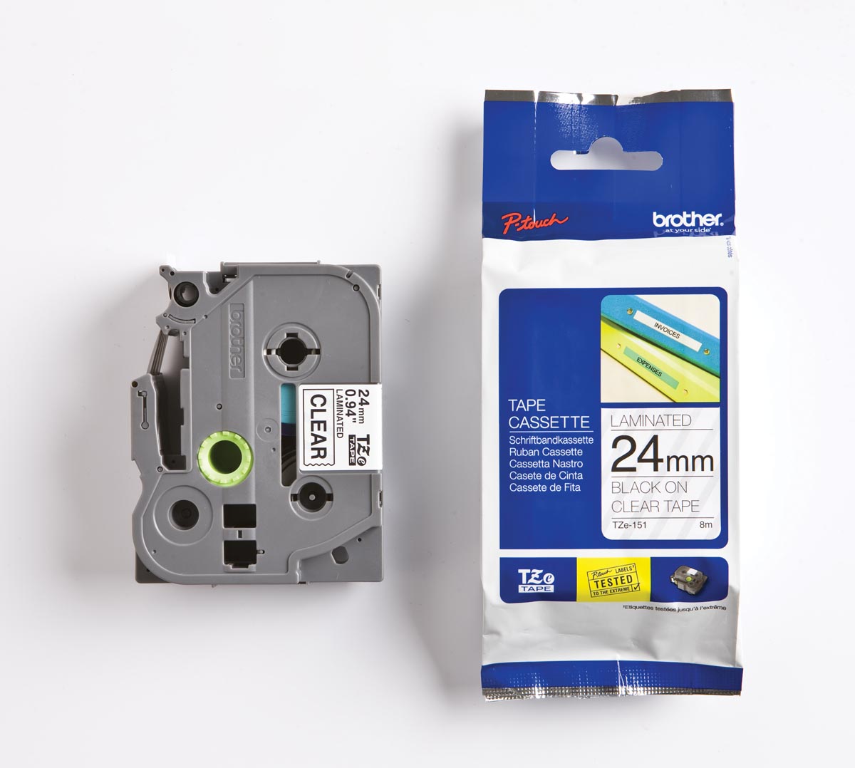 Brother TZe tape voor P-Touch 24 mm, zwart op transparant afbeelding