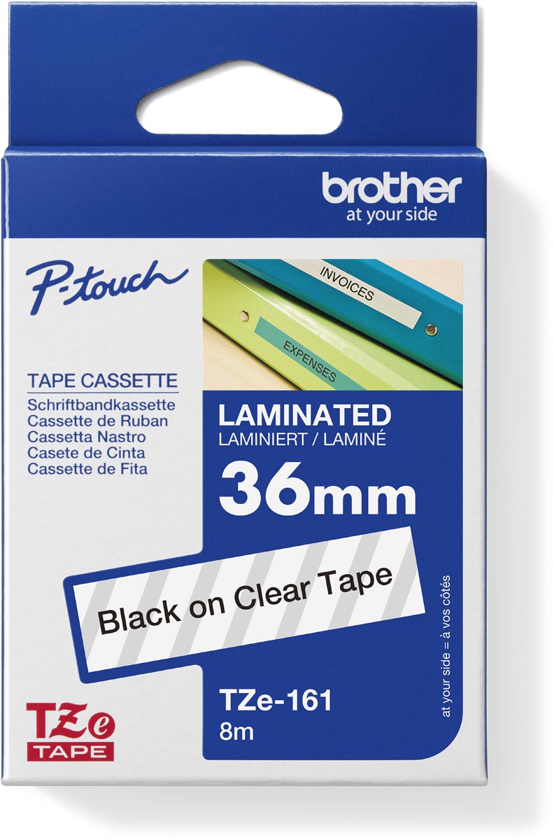 Brother TZe tape voor P-Touch 36 mm, zwart op transparant afbeelding