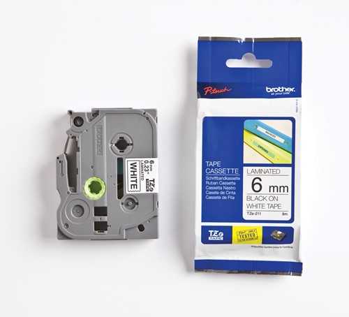 Brother TZe tape voor P-Touch 6 mm, zwart op wit