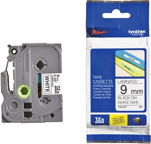 Brother TZe tape voor P-Touch 9 mm, zwart op wit