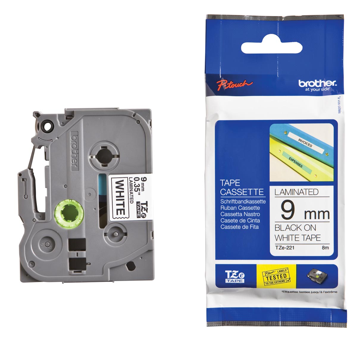 Brother TZe tape voor P-Touch 9 mm, zwart op wit afbeelding