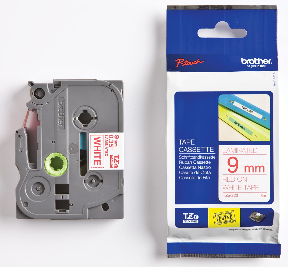 Brother TZe tape voor P-Touch 9 mm, rood op wit
