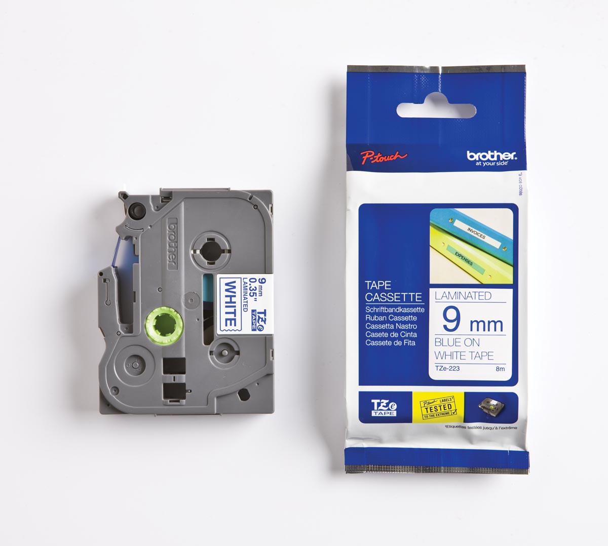 Brother TZe tape voor P-Touch 9 mm, blauw op wit