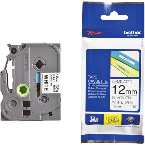 Brother TZe tape voor P-Touch 12 mm, zwart op wit