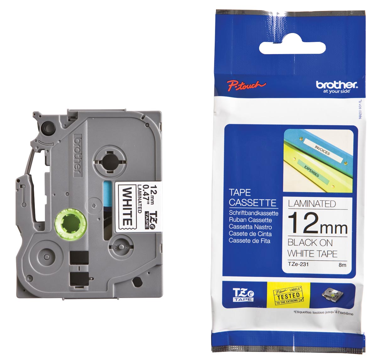 Brother TZe tape voor P-Touch 12 mm, zwart op wit afbeelding