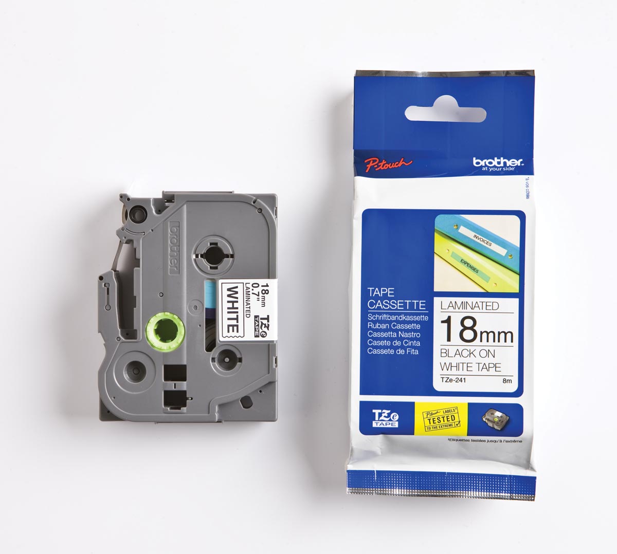 Brother TZe tape voor P-Touch 18 mm, zwart op wit afbeelding