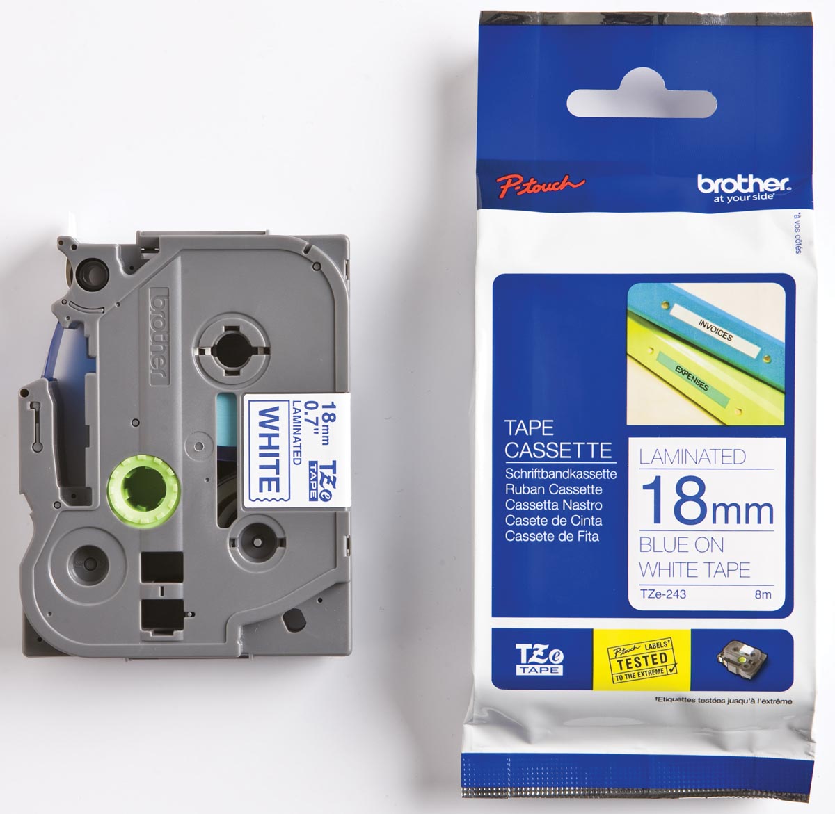 Brother TZe tape voor P-Touch 18 mm, blauw op wit