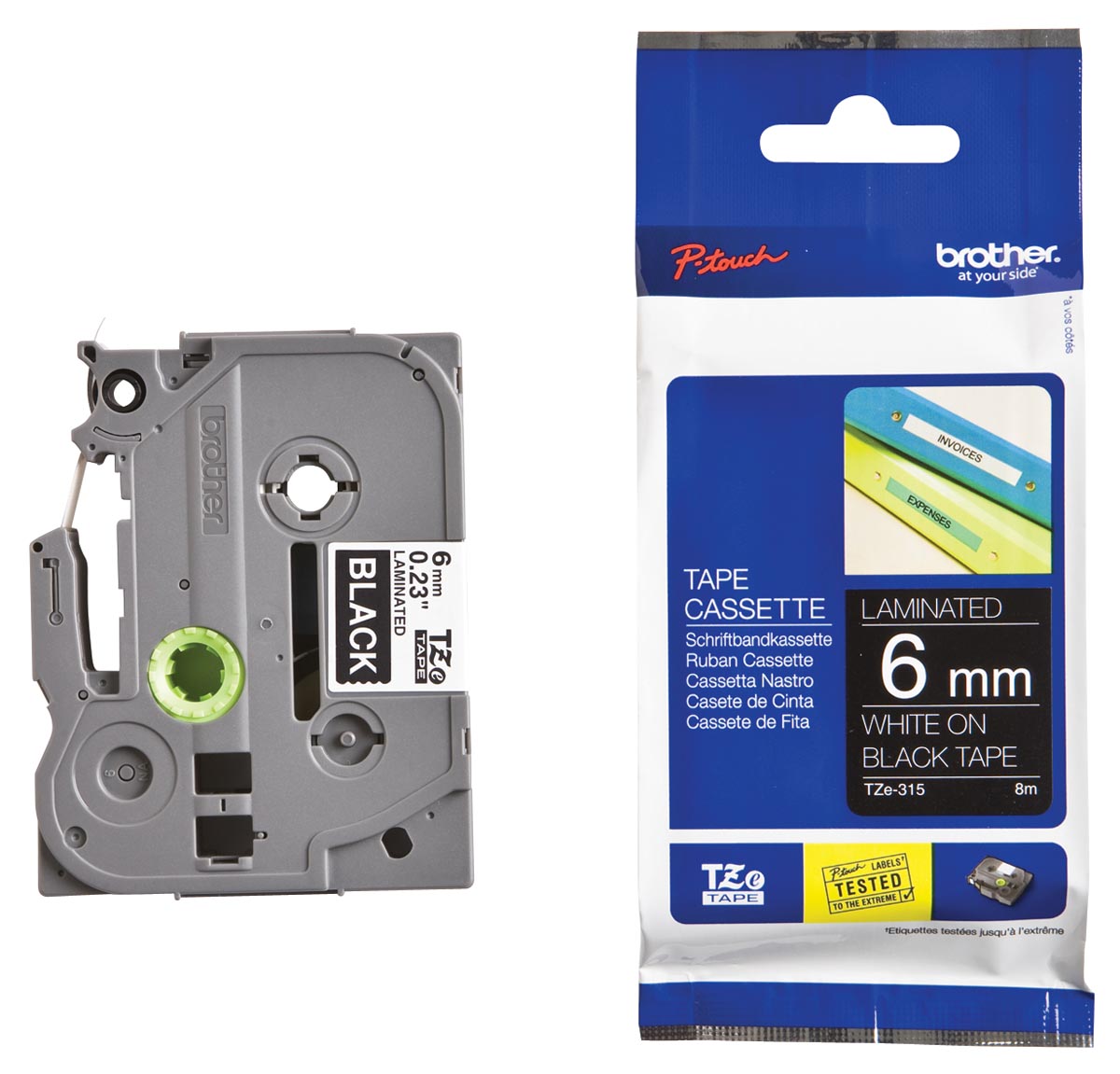 Brother TZe tape voor P-Touch 6 mm, wit op zwart