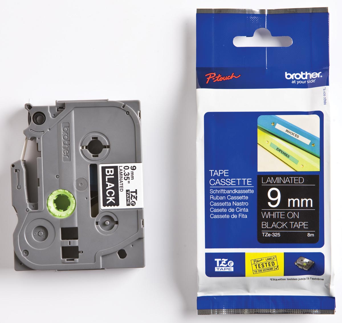 Brother TZe tape voor P-Touch 9 mm, wit op zwart afbeelding