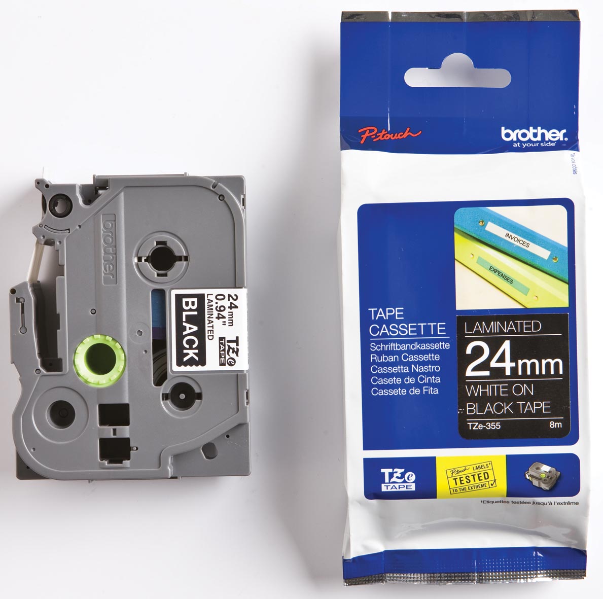 Brother TZe tape voor P-Touch 24 mm, wit op zwart afbeelding