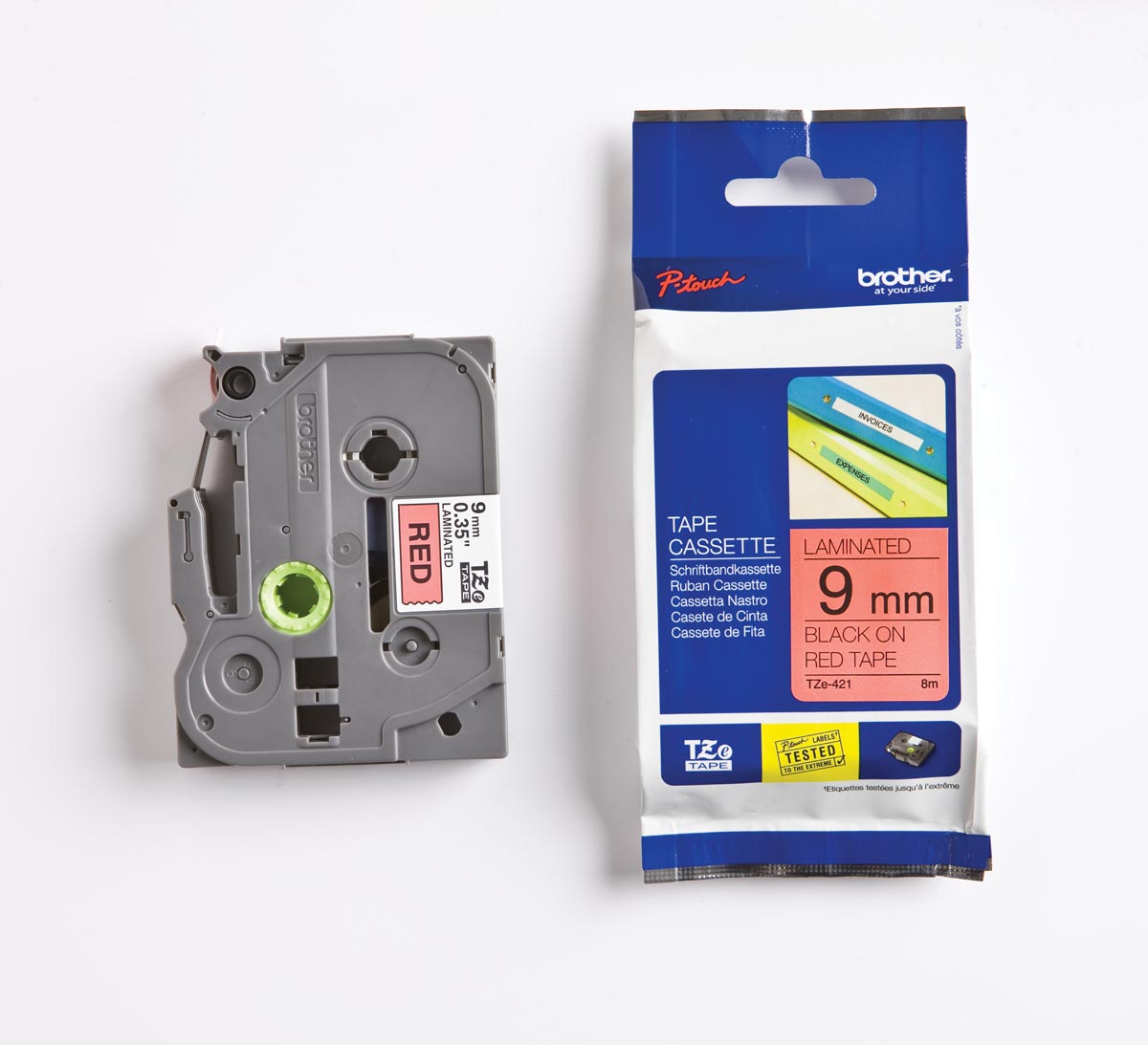 Brother TZe tape voor P-Touch 9 mm, zwart op rood afbeelding