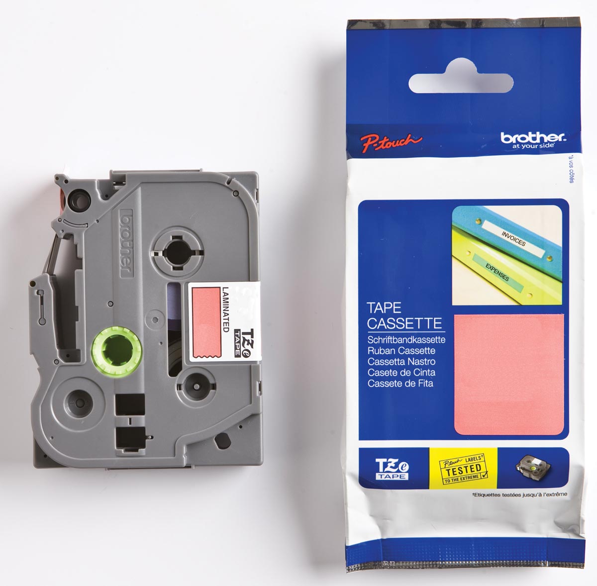 Brother TZe tape voor P-Touch 12 mm, wit op rood