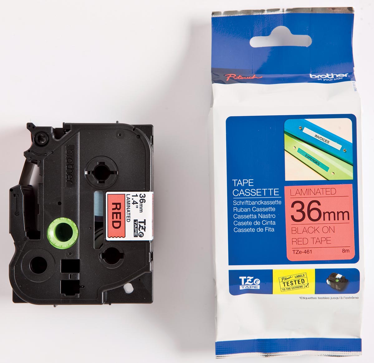 Brother TZe tape voor P-Touch 36 mm, zwart op rood