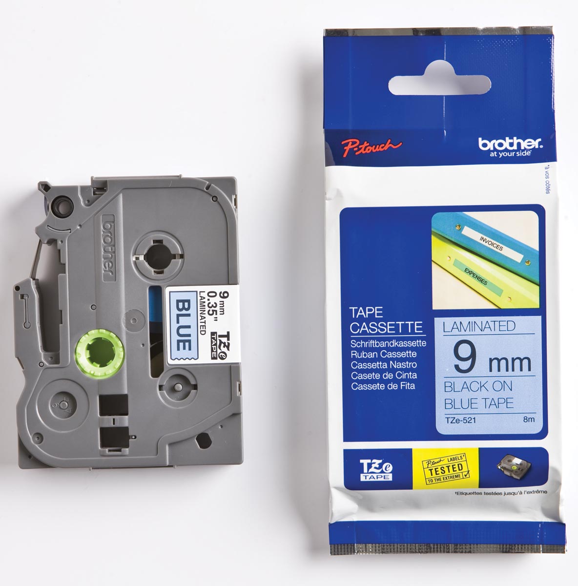Brother TZe tape voor P-Touch 9 mm, zwart op blauw afbeelding