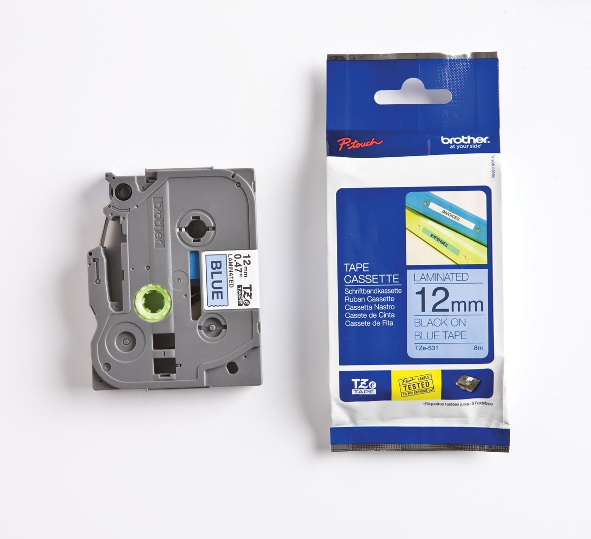 Brother TZe tape voor P-Touch 12 mm, zwart op blauw afbeelding