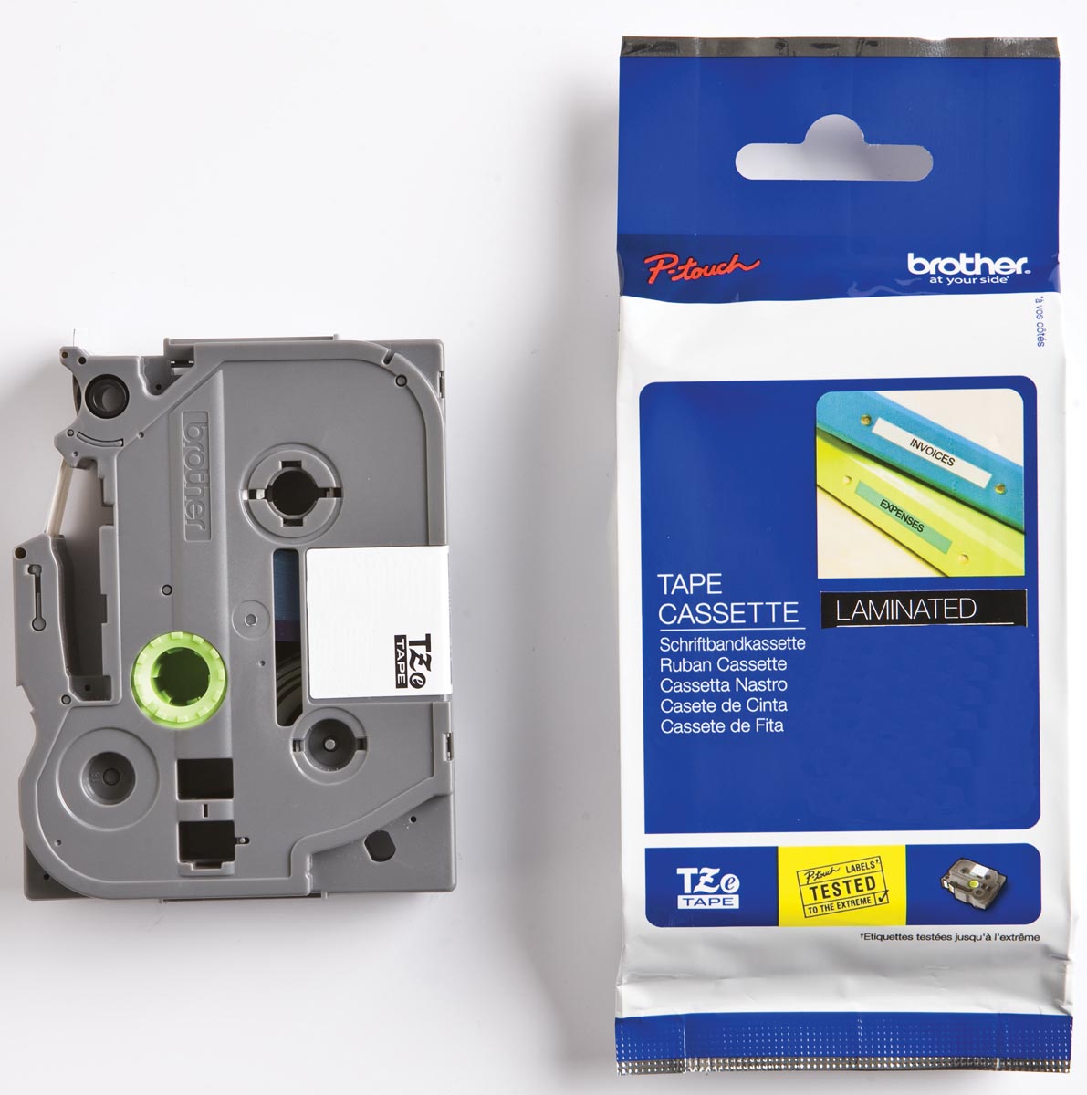 Brother TZe tape voor P-Touch 12 mm, wit op blauw