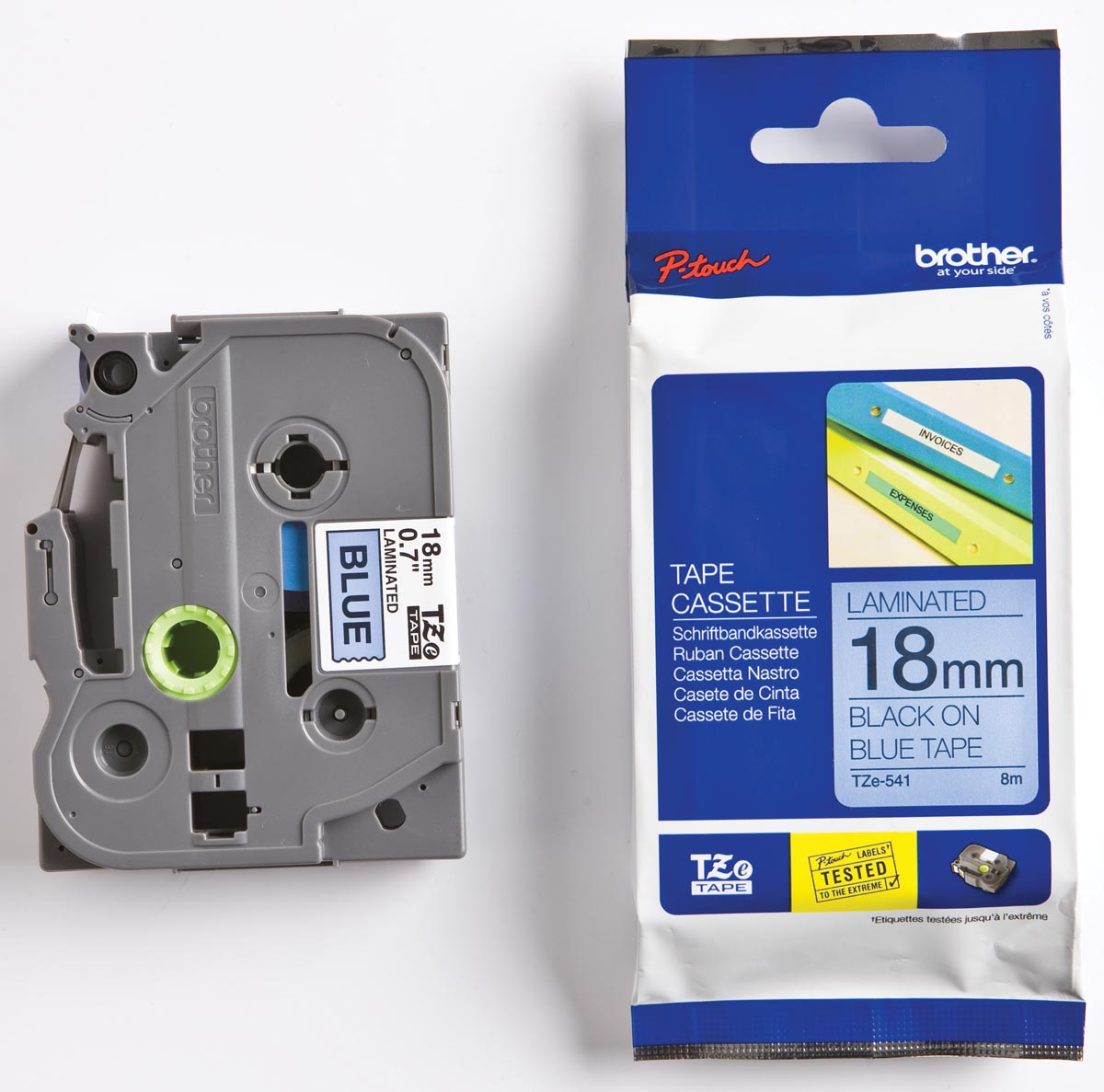 Brother TZe tape voor P-Touch 18 mm, zwart op blauw afbeelding