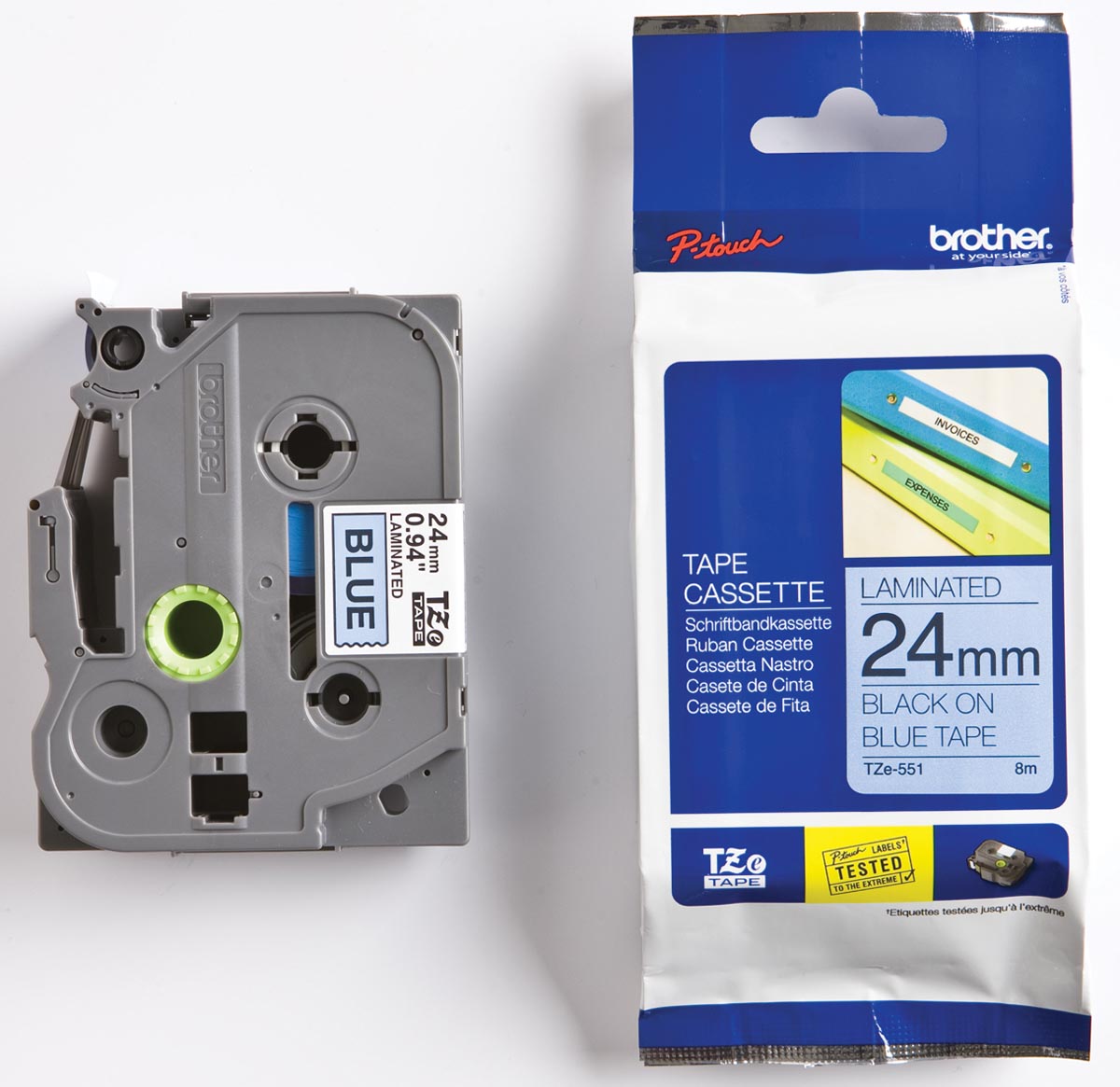Brother TZe tape voor P-Touch 24 mm, zwart op blauw