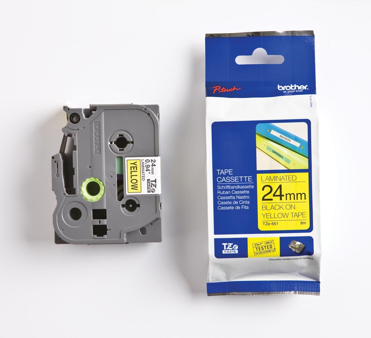 Brother TZe tape voor P-Touch 24 mm, zwart op geel Brother TZe tape voor P-Touch 24 mm, zwart op geel