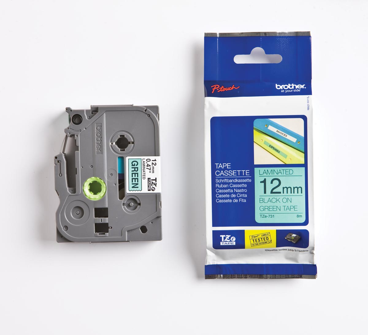 Brother TZe tape voor P-Touch 12 mm, zwart op groen Brother TZe tape voor P-Touch 12 mm, zwart op groen