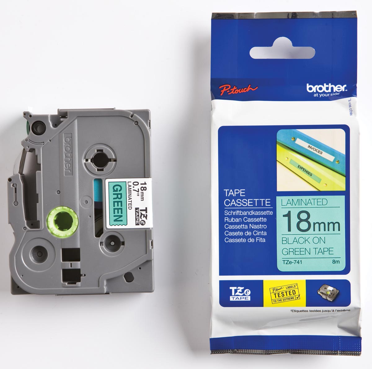 Brother TZe tape voor P-Touch 18 mm, zwart op groen