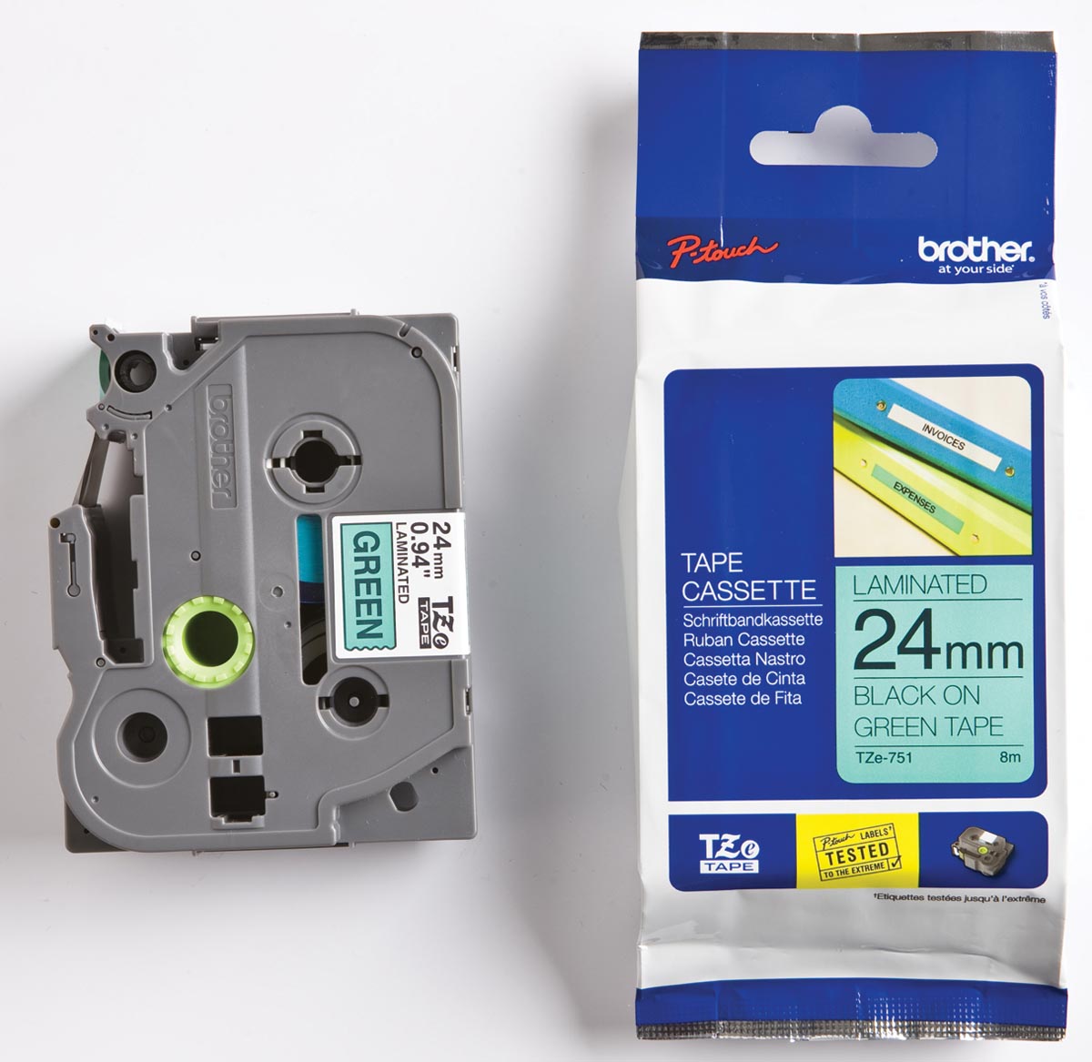 Brother TZe tape voor P-Touch 24 mm, zwart op groen