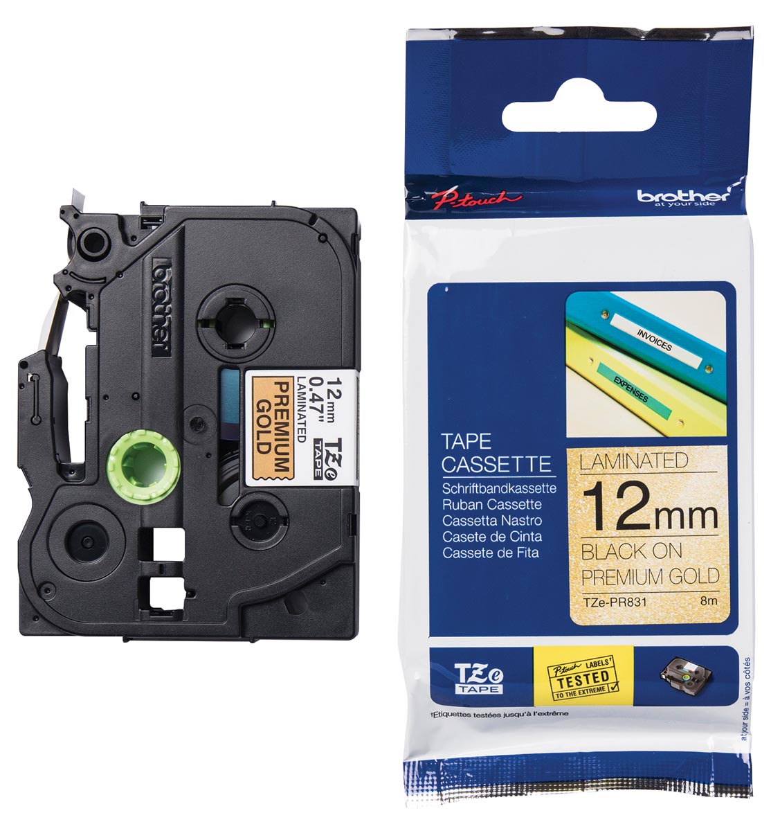 Brother TZe tape voor P-Touch 12 mm, zwart op goud