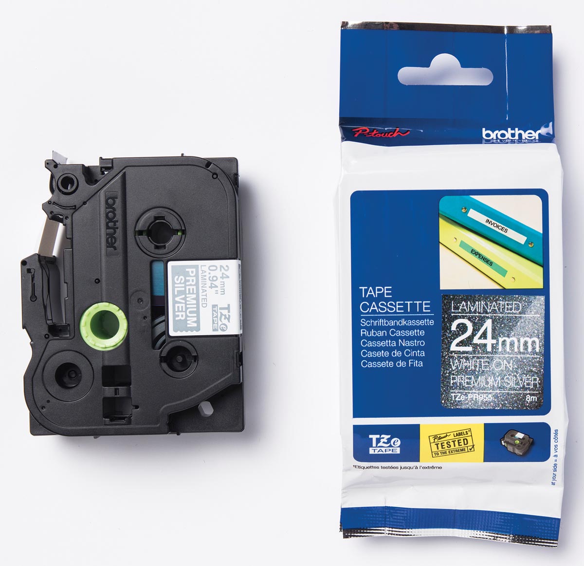 Brother TZe tape voor P-Touch 24 mm, wit op zilver