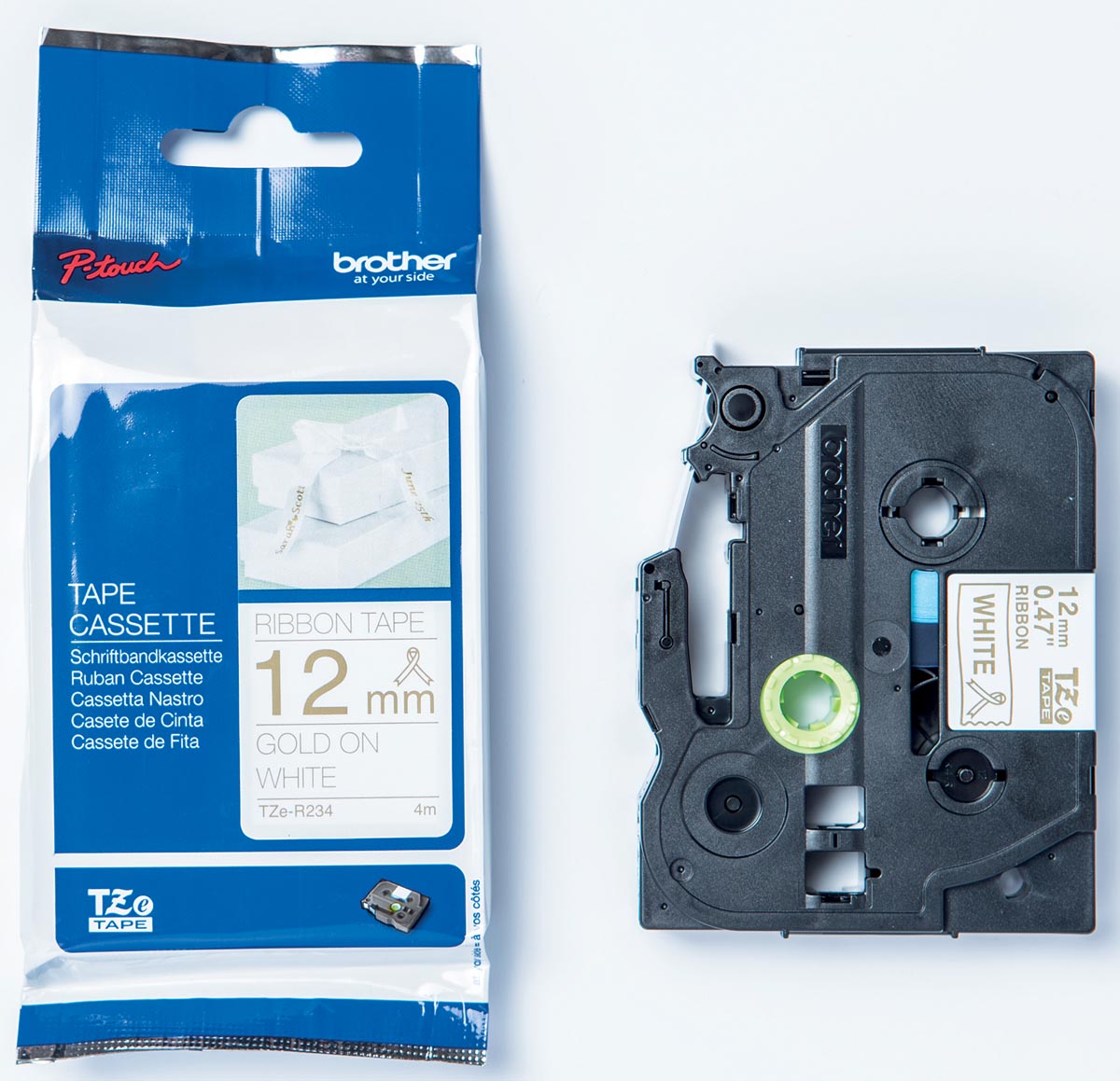 Brother TZe lint voor P-Touch 12 mm, goud op wit