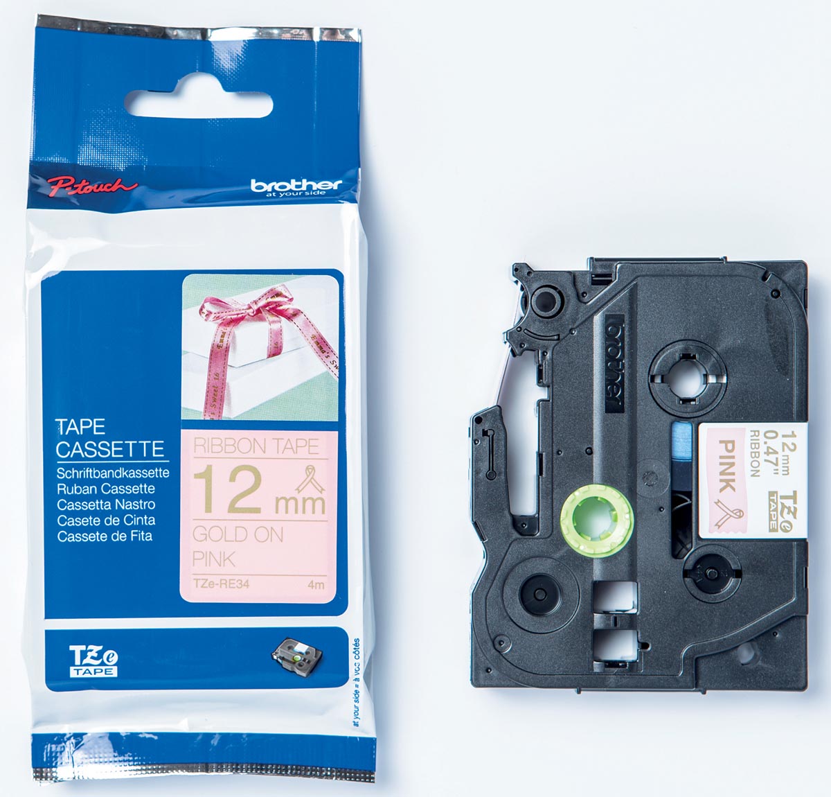 Brother TZe lint voor P-Touch 12 mm, goud op roze