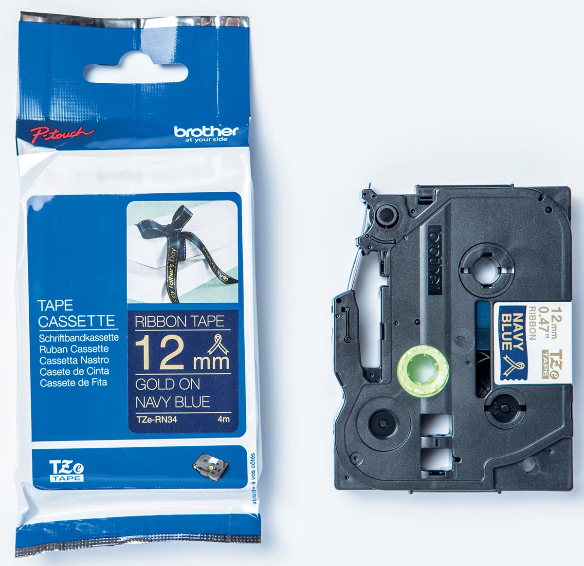 Brother TZe lint voor P-Touch 12 mm, goud op marineblauw