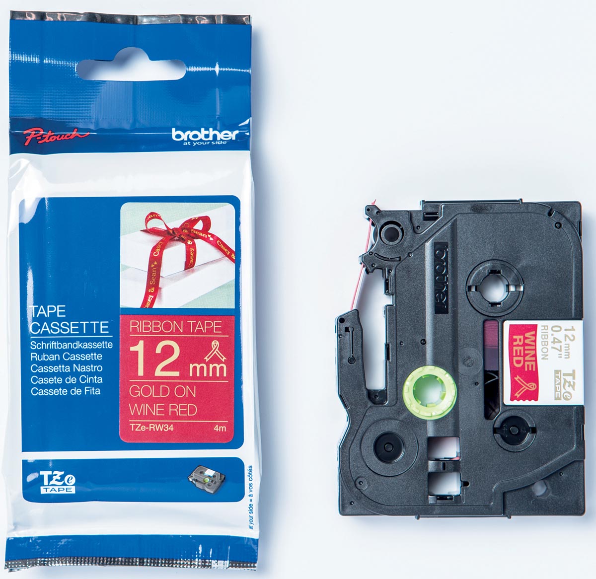 Brother TZe lint voor P-Touch 12 mm, goud op wijnrood