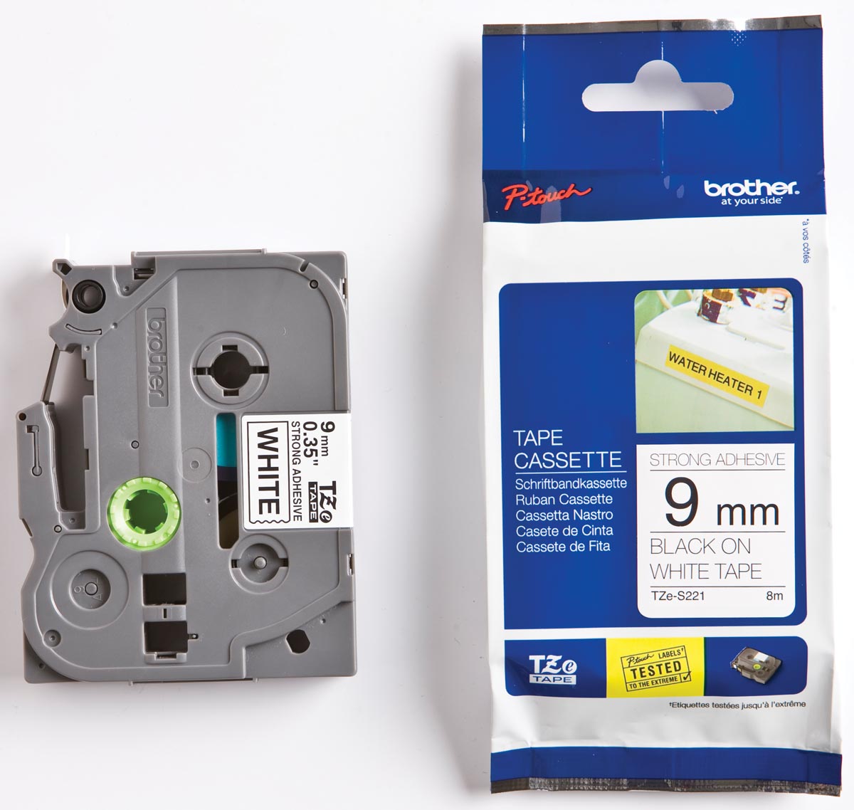 Brother TZe tape voor P-Touch 9 mm, zwart op wit, extra klevend