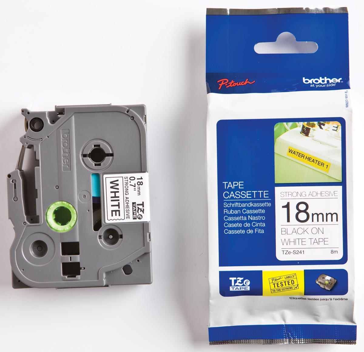 Brother TZe tape voor P-Touch 18 mm, zwart op wit, extra klevend