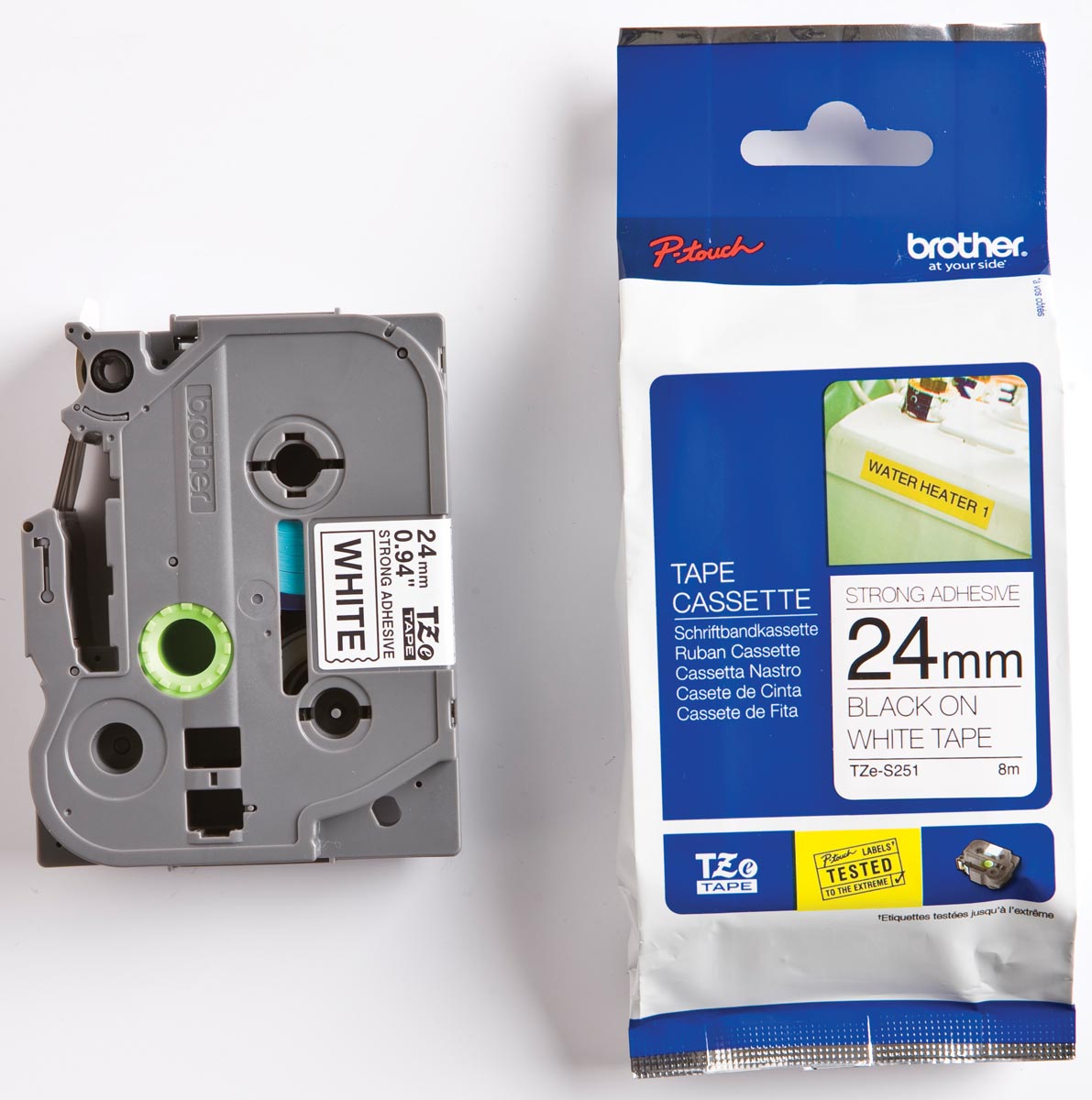 Brother TZe tape voor P-Touch 24 mm, zwart op wit, extra klevend afbeelding