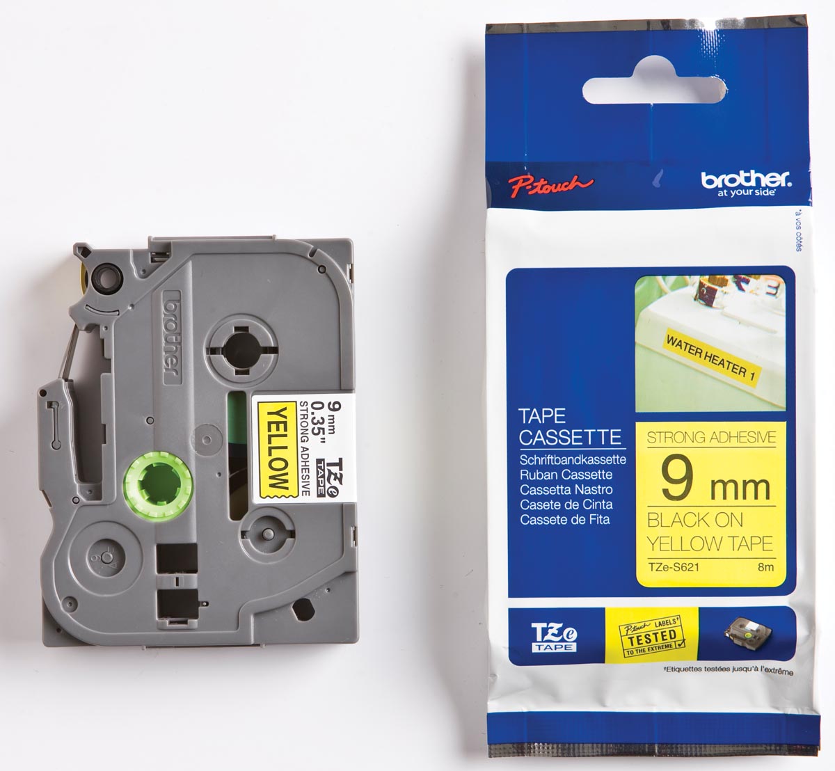 Brother TZe tape voor P-Touch 9 mm, zwart op geel, extra klevend