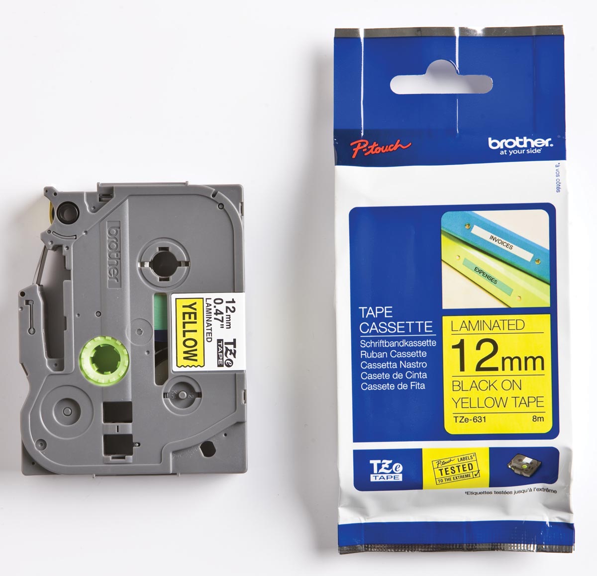 Brother TZe tape voor P-Touch 12 mm, zwart op geel, extra klevend