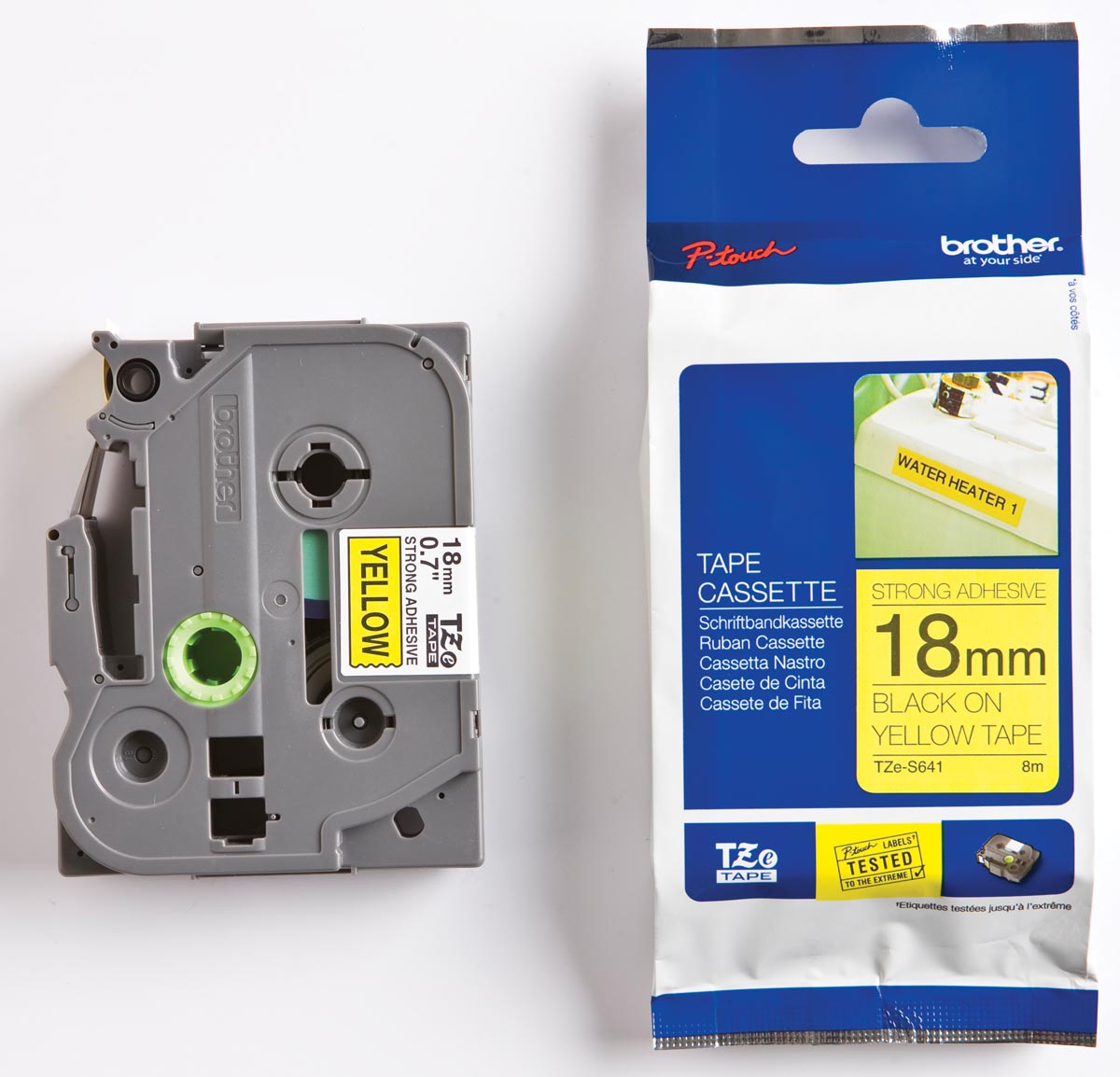 Brother TZe tape voor P-Touch 18 mm, zwart op geel, extra klevend