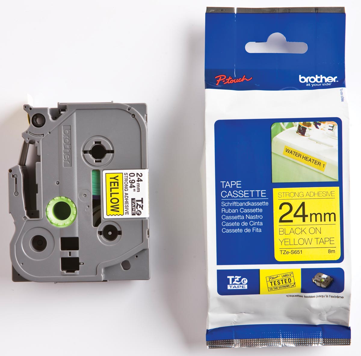 Brother TZe tape voor P-Touch 24 mm, zwart op geel, extra klevend