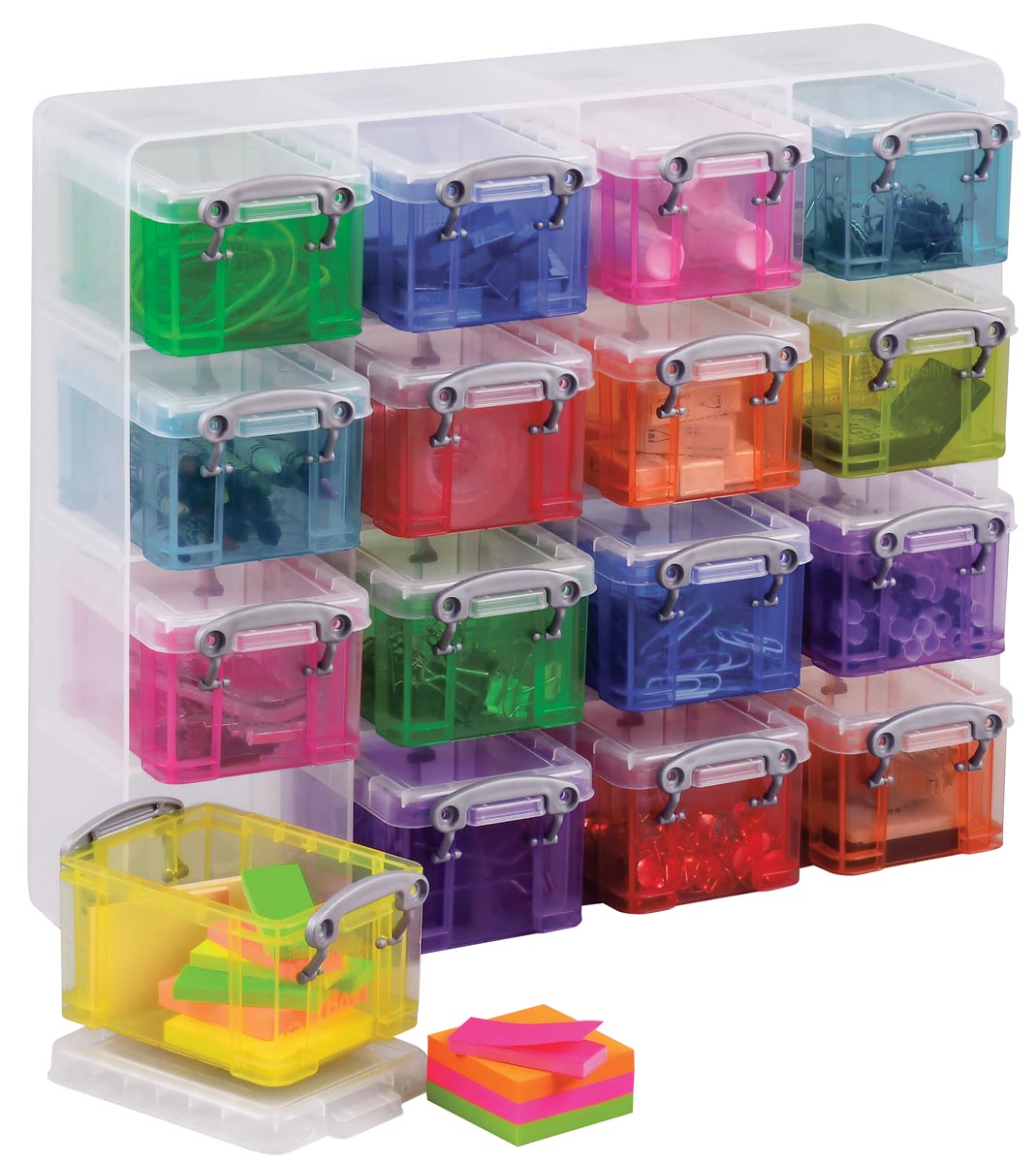 Really Useful Box transparante muurkubus met 16 gekleurde opbergdozen van 0,14 liter afbeelding