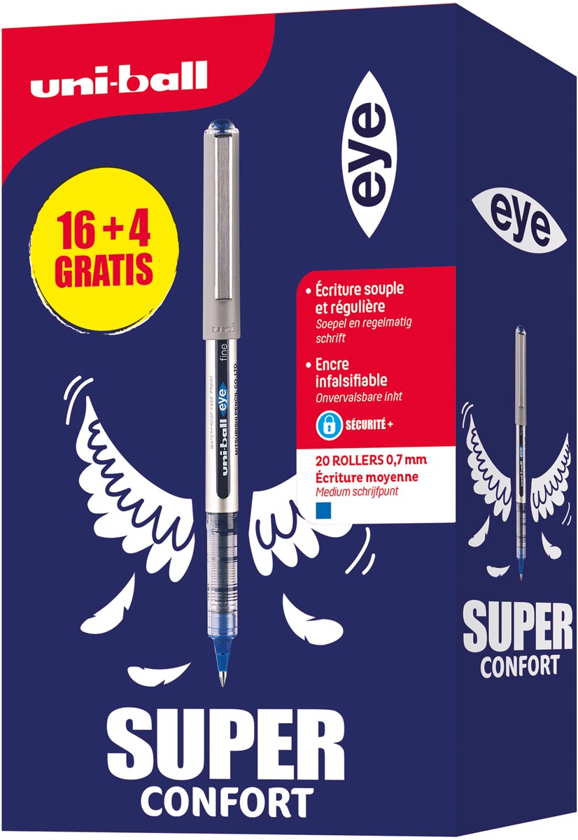 Uni-ball roller Eye Fine en Micro Fine, medium punt 0,7 mm (16 + 4 gratis), blauw Uni-ball roller Eye Fine en Micro Fine, medium punt 0,7 mm (16 + 4 gratis), blauw