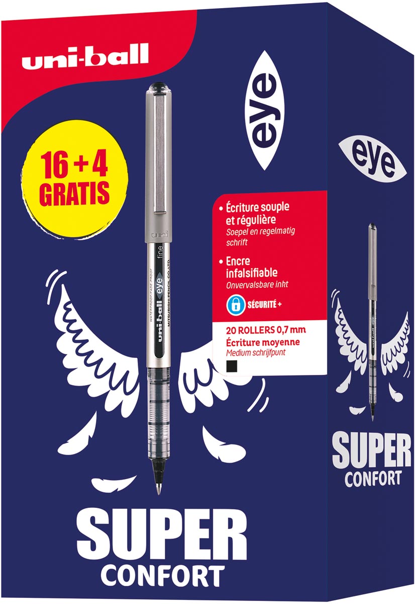 Uni-ball roller Eye Fine en Micro Fine, medium punt 0,7 mm (16 + 4 gratis), zwart Uni-ball roller Eye Fine en Micro Fine, medium punt 0,7 mm (16 + 4 gratis), zwart