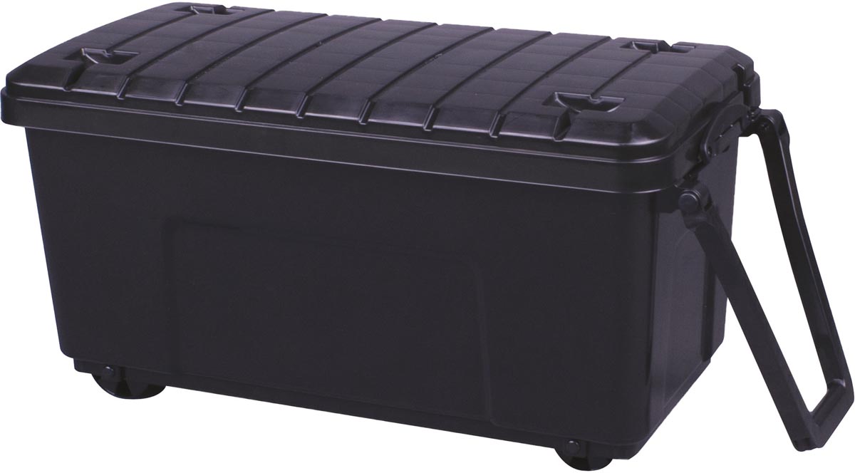 Really Useful Box opbergdoos 160 liter, zwart met gele handvaten