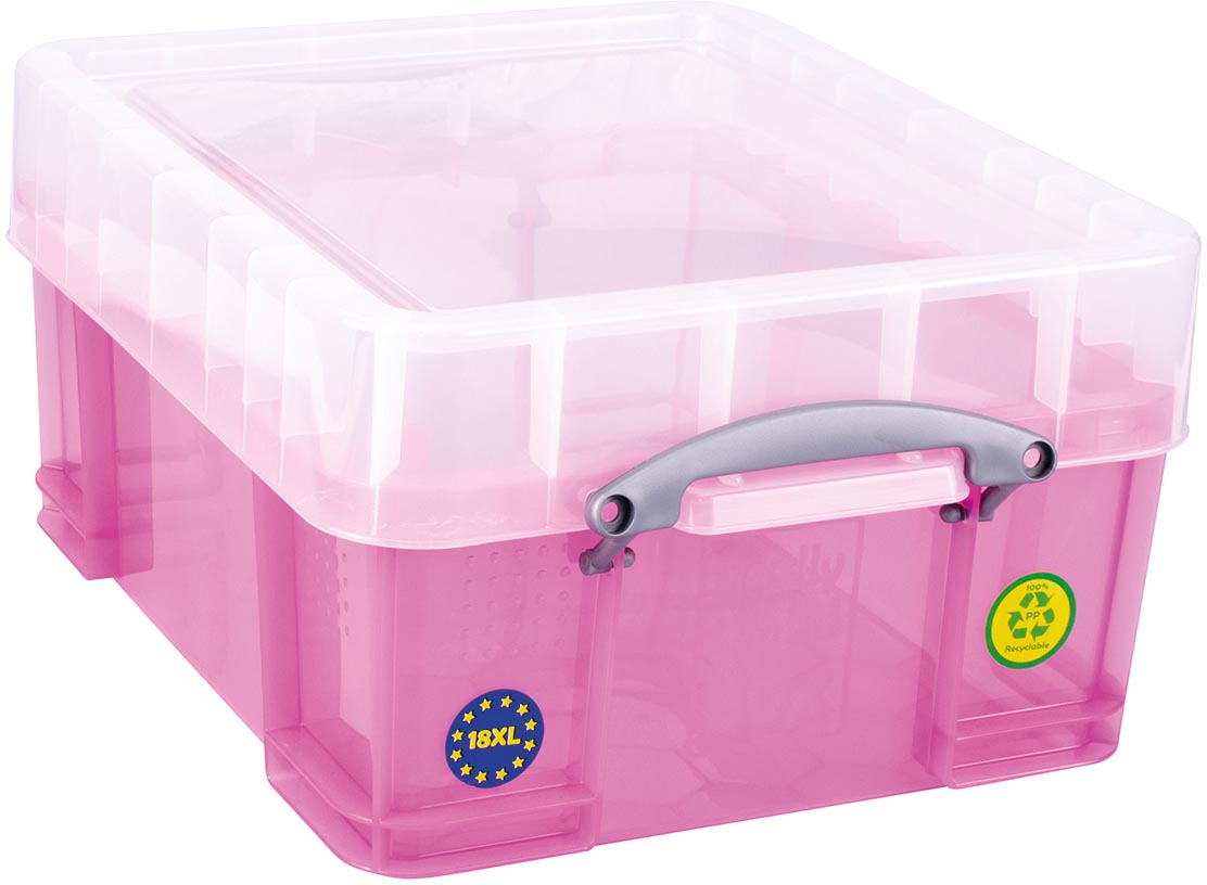 Really Useful Box opbergdoos 18 liter XL, transparant roze afbeelding