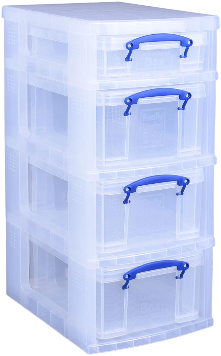 Really Useful Box trolley met 4 opbergdozen, zwart